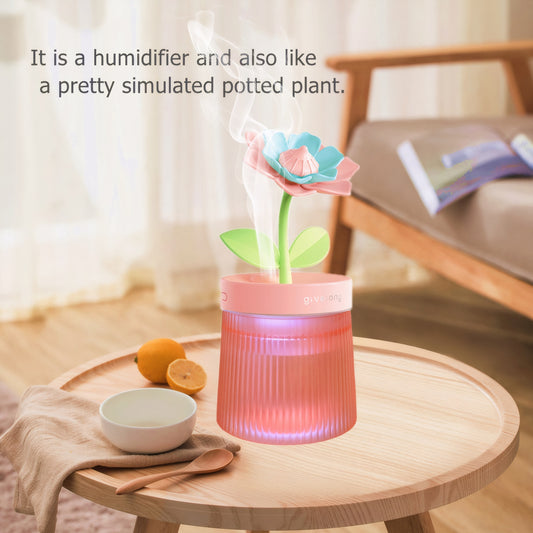 Desktop Ultrasonic Mini Small Cute Humidifier 260ml, Auto Shut Off Desk Humidifiers with Pretty Flower, Essential Oils 7 Colors Night Light Portable Humidifier Diffuser for Bedroom Office Girls Women