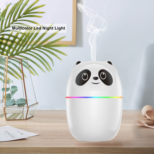 Noiseless Cute Cartoon Panda Air Humidifier, Portable Personal Desk Mini Humidifier with 7 Color Night Light, 2 Mist Spray Modes, Cool Mist, Easy Clean, 220ml for Kids Travel Office Bedroom Car